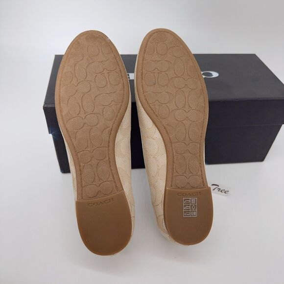 Coach FG2708 Benni Signature Jacquard Flat Ballet Shoes Khaki Chalk Size 5 - Picture 7 of 9